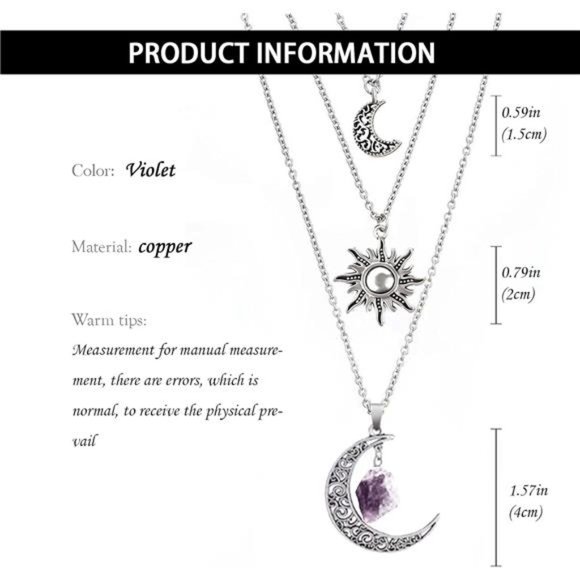 Gothic Necklaces Chakra Sun and Moon  Pendant Chain Layered Choker Necklace - Picture 6 of 7